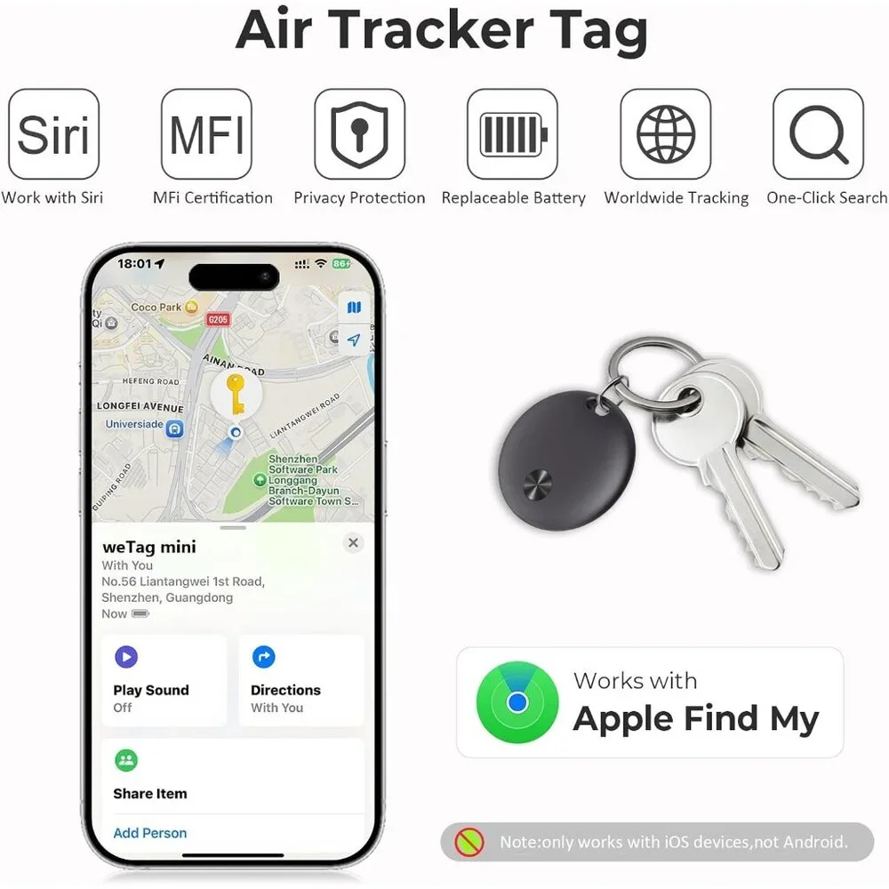 Air Tracker Tags 4 Pack Bluetooth Works with Apple Find My APP (iOS Only) Smart